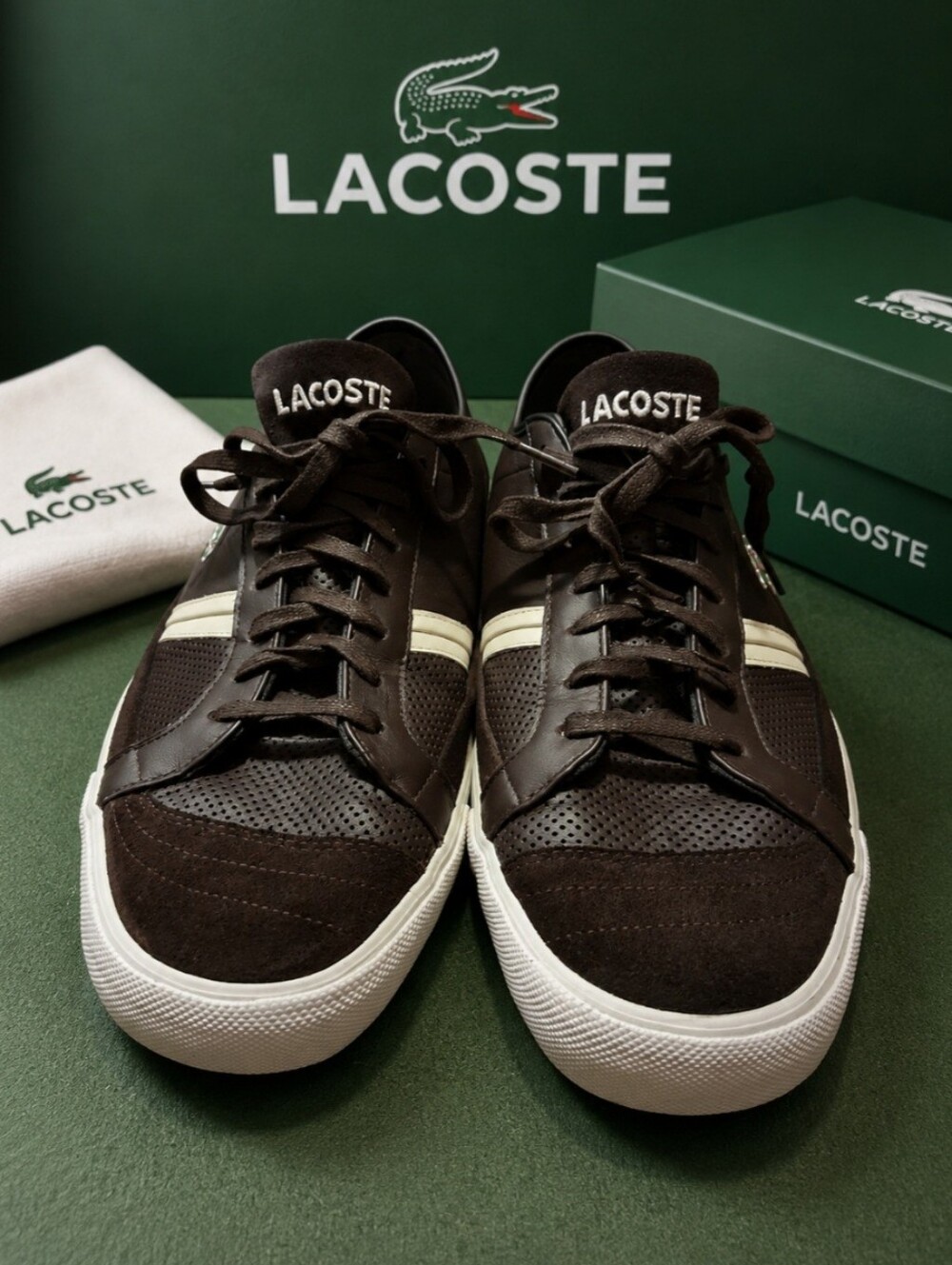 Lacoste Kapira Men's Size 13 Brown Leather Sneakers Casual Shoes EU 47 Clean